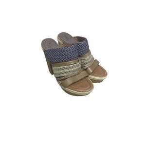 Lucky Brand Mika Open Toe Braided Wooden Block Platform Heel Sandals Womens Sz 9